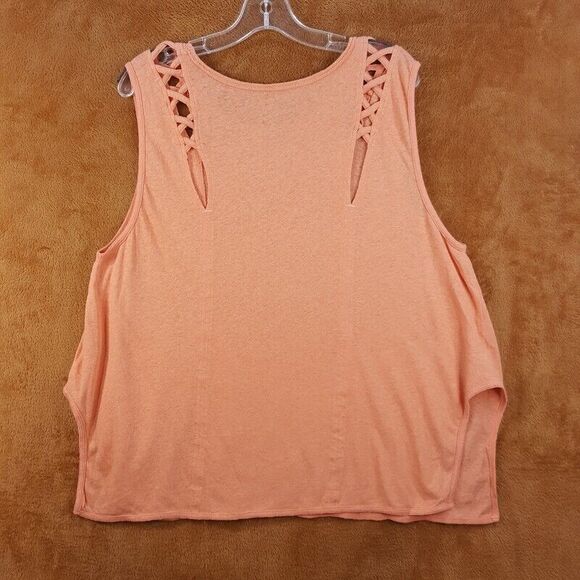 FREE PEOPLE Womens Top Medium Orange Cut Out Linen Blend Oversized Side Slit - Picture 6 of 10